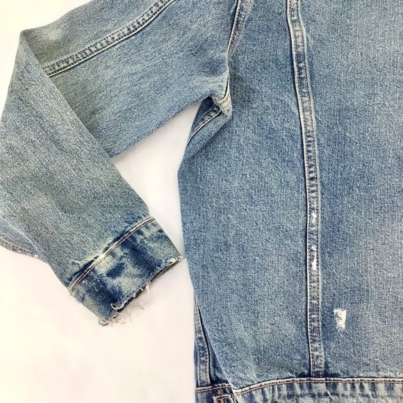 Lucky Brand Distressed Tomboy Trucker Jean Medium Wash Denim Jacket Size Large - Picture 12 of 16